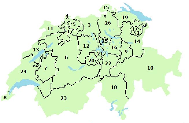 Harta Elvetia pe regiuni